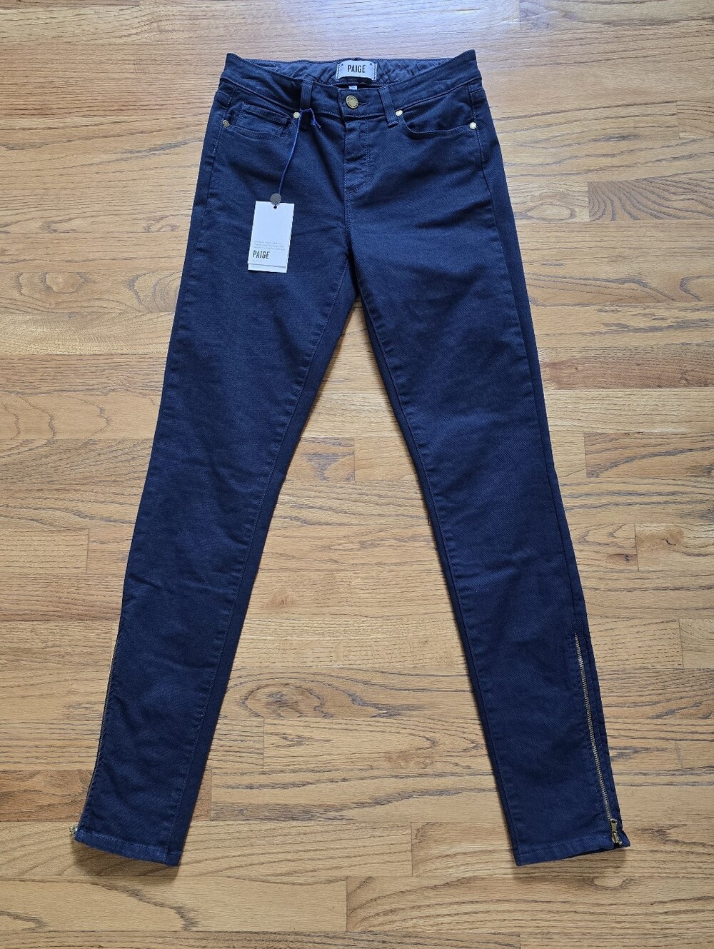 PAIGE Hoxton Ultra Skinny Navy Jeans with Ankle Zips Size 25